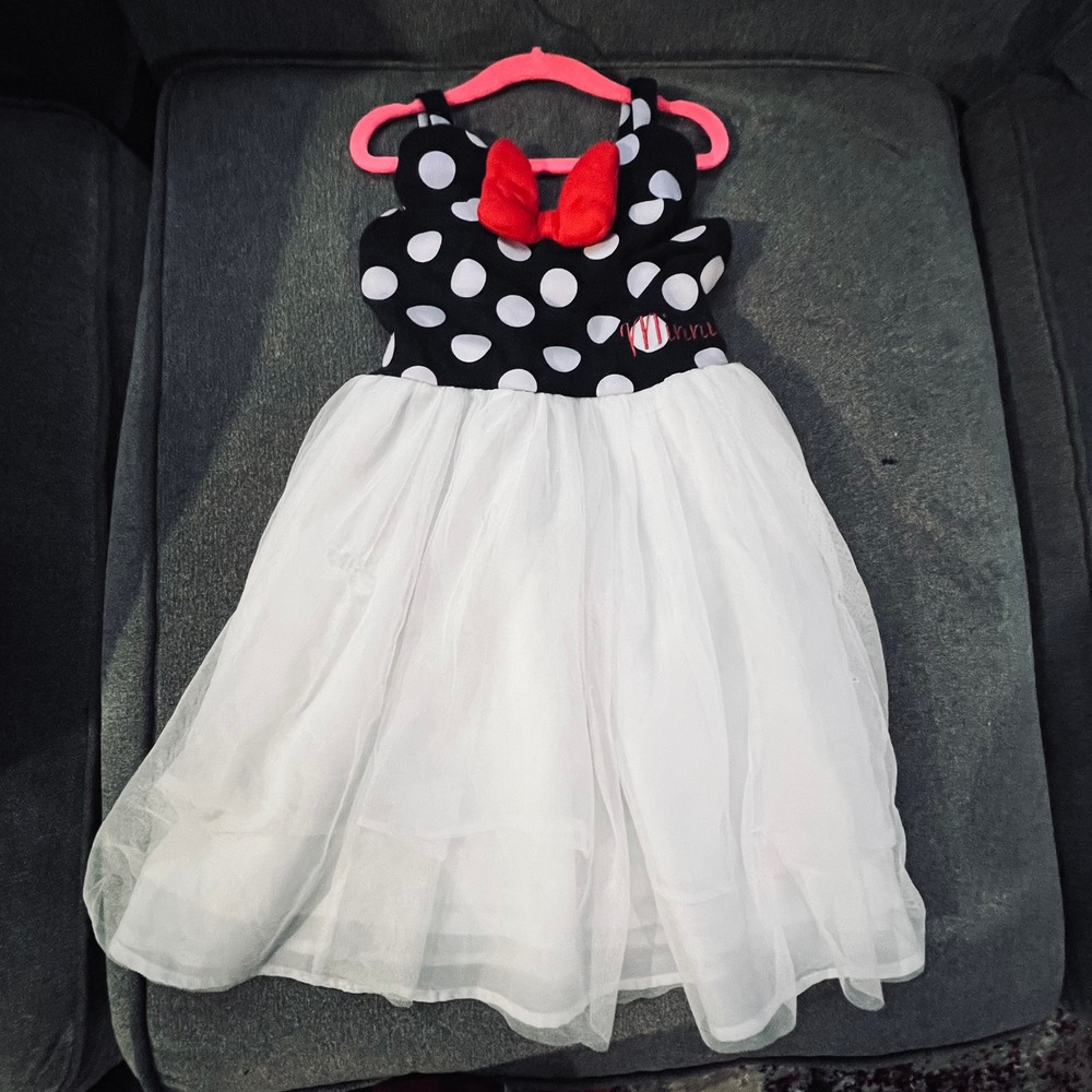 Disney Minnie Mouse Tutu Dress Kids Size 6X Black White Red Polka Dot Bow